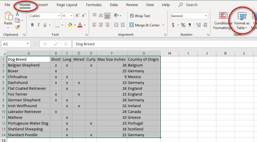 Select then Format as Table