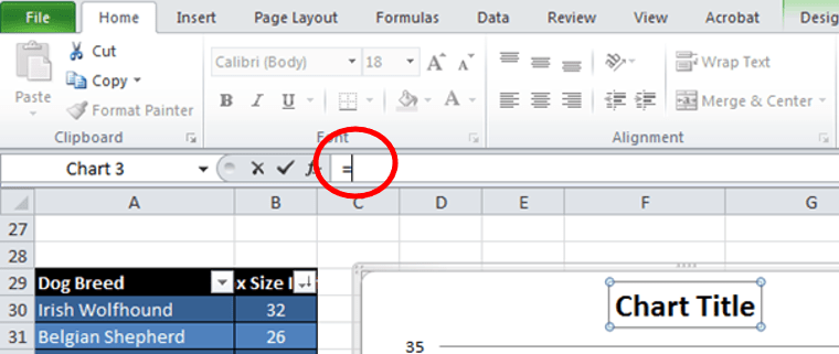 Excel Chart Formula Bar cursor