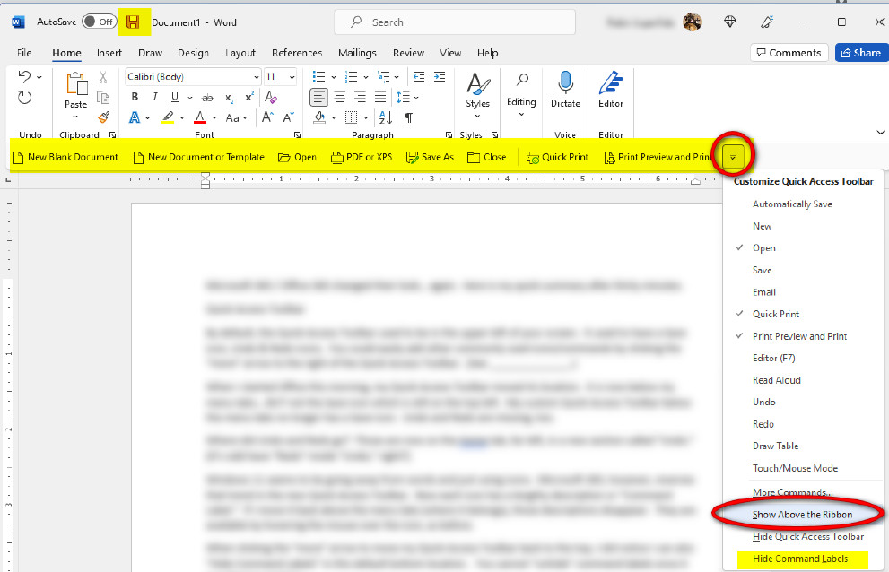 Windows 11 Microsoft 365 / Office 365 Update: Quick Access Toolbar ...