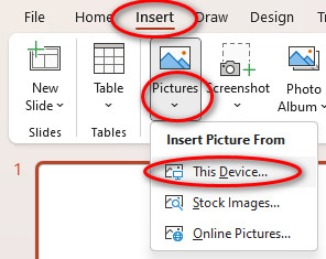 Insert tab>Pictures>This Device